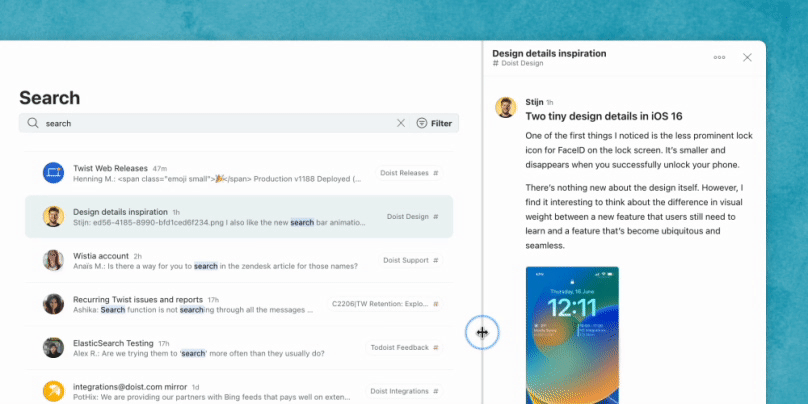 Example of resizing the search pane